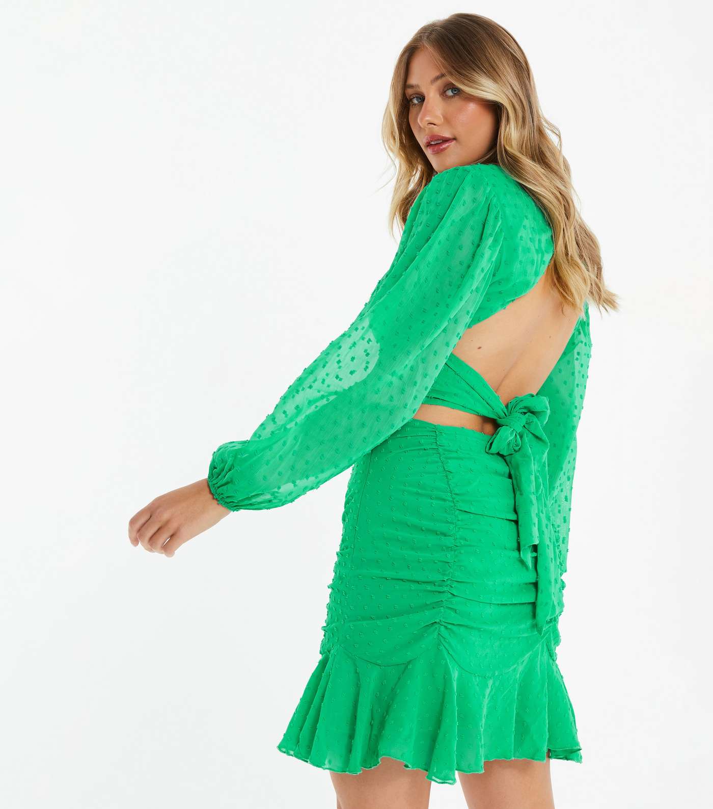 QUIZ Light Green Spot Chiffon Ruffle Mini Skirt Image 3