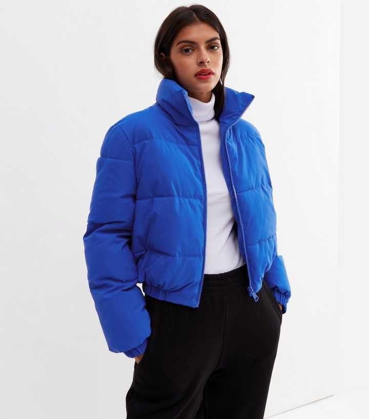Cameo Rose Bright Blue Boxy Puffer Crop Jacket | New Look