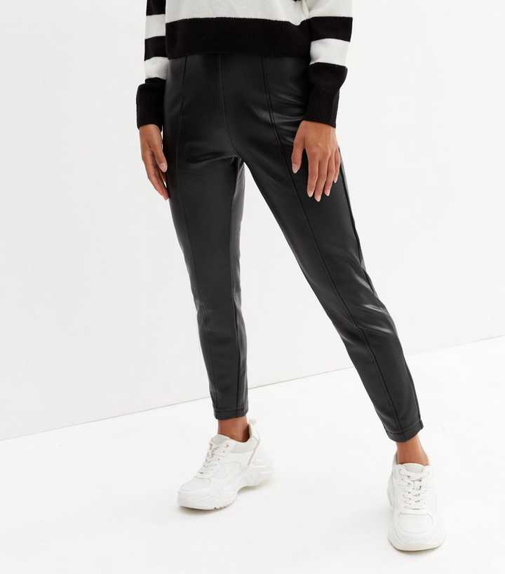 Petite Faux Leather Leggings + Leopard Sweater - Stylish Petite