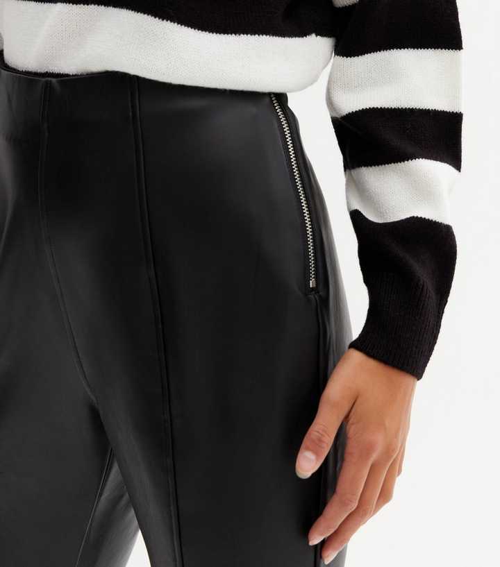 New Look Petite zip detail leather look legging in black