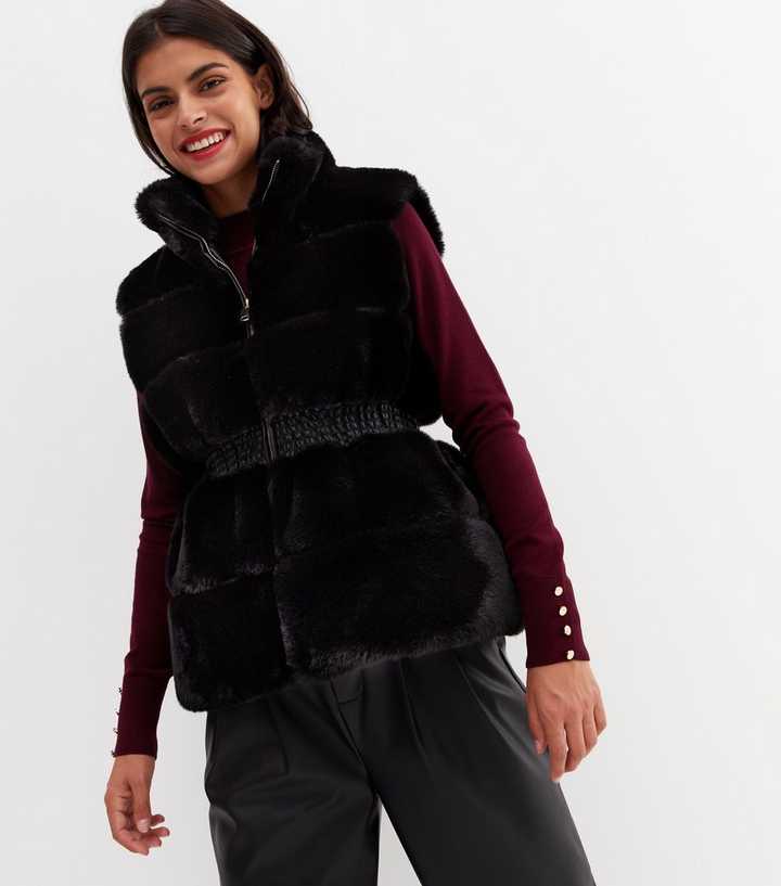 Cameo Rose Black Faux Fur Zip Gilet
