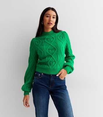 Tall Green Cable Knit Long Sleeve Pointelle Jumper