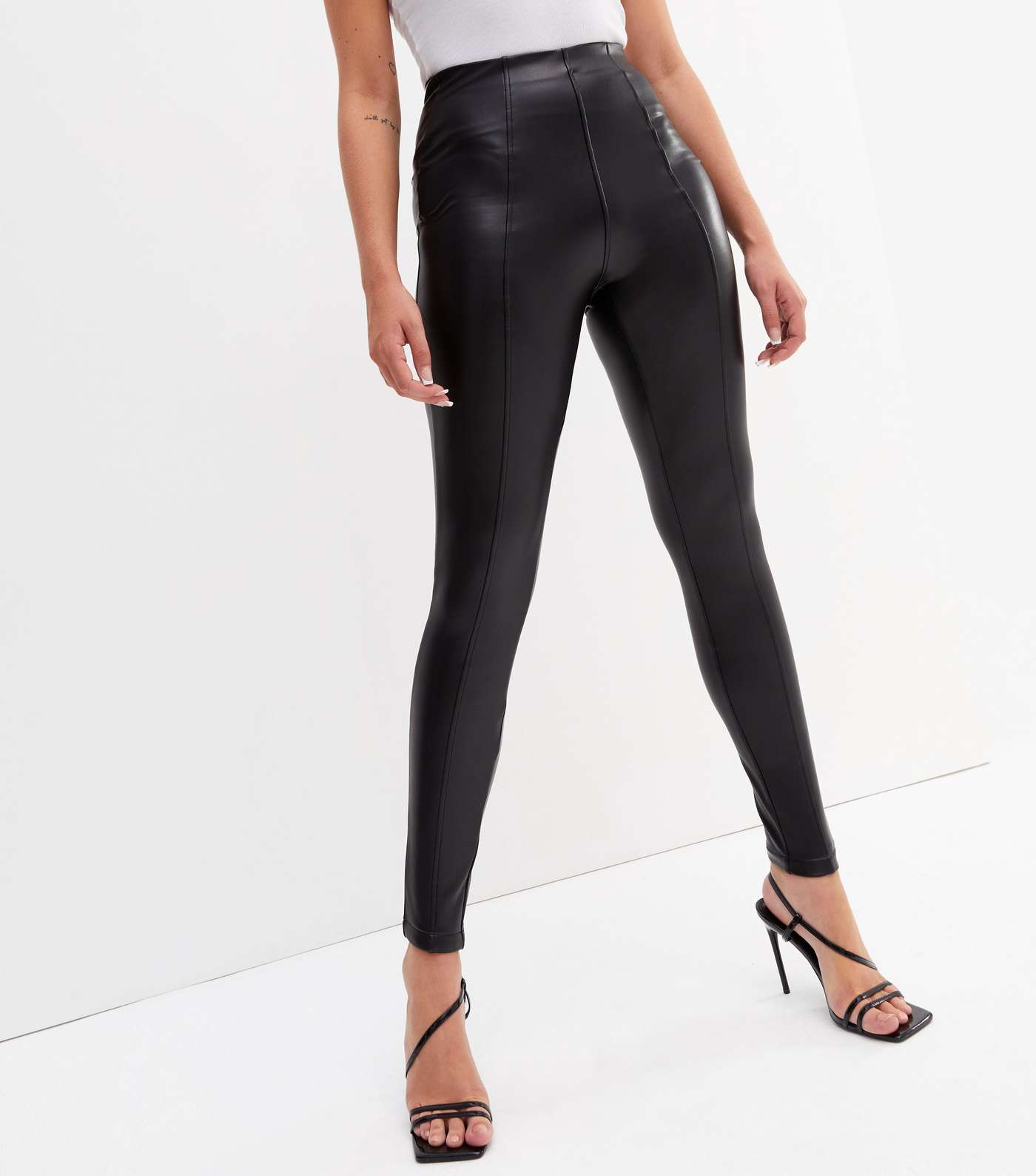 Tall Black Leather-Look High Waist Leggings Image 2