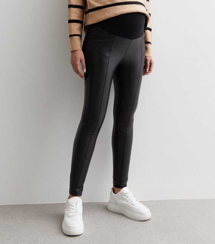 Maternity Leather Look Over The Bump Leggings