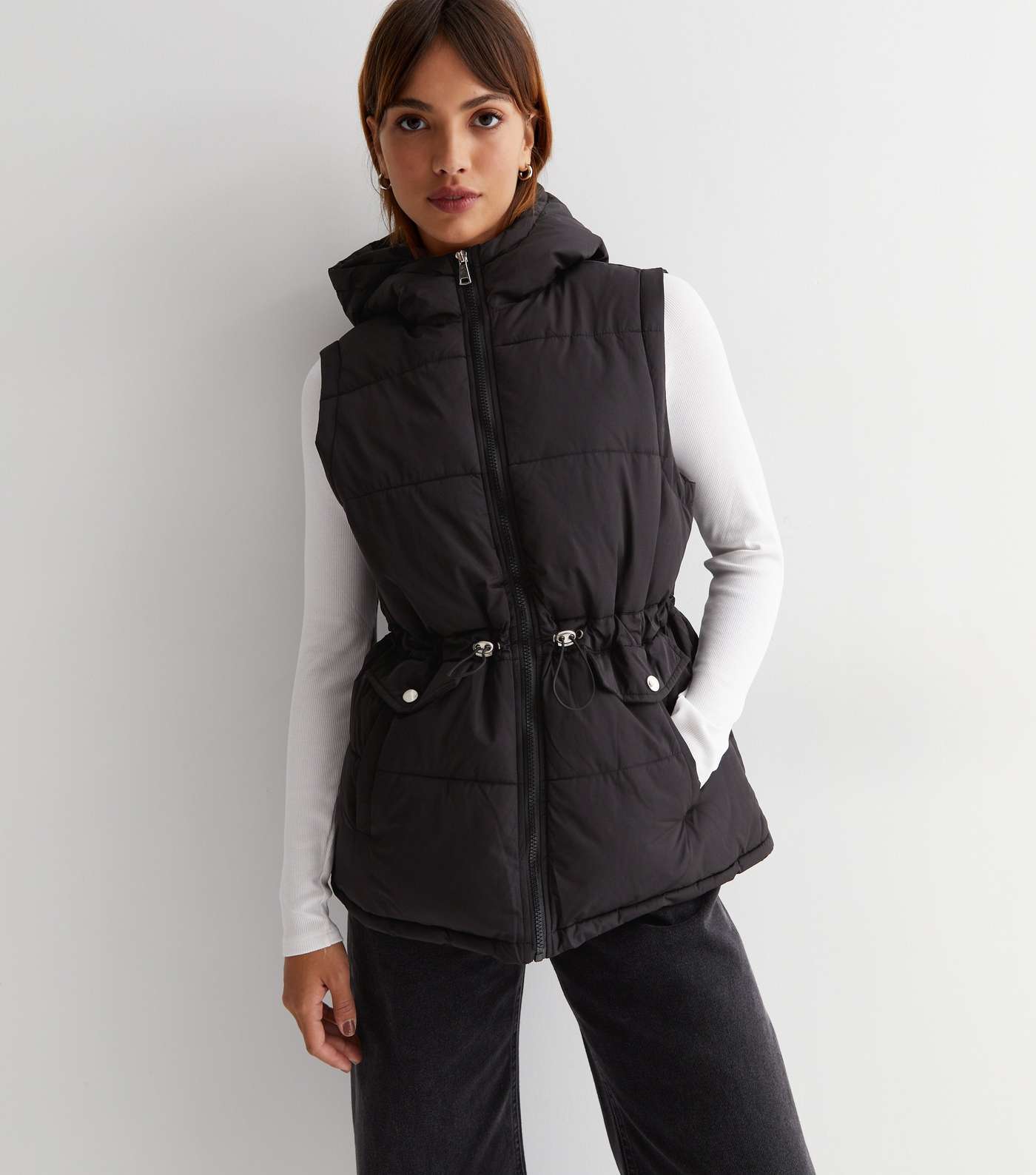 Cameo Rose Black Puffer Toggle Hooded Gilet