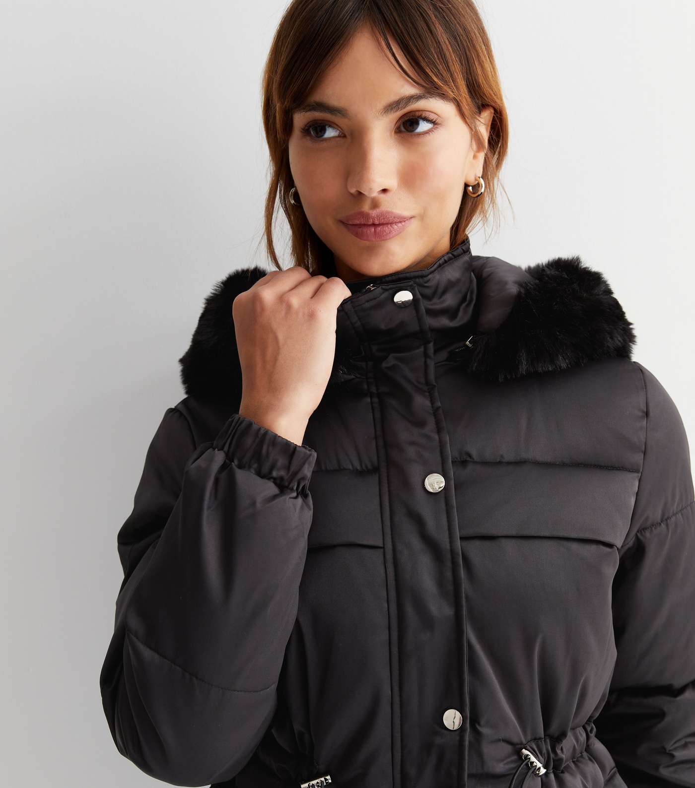 Cameo Rose Black Toggle Faux Fur Hooded Puffer Jacket Image 3
