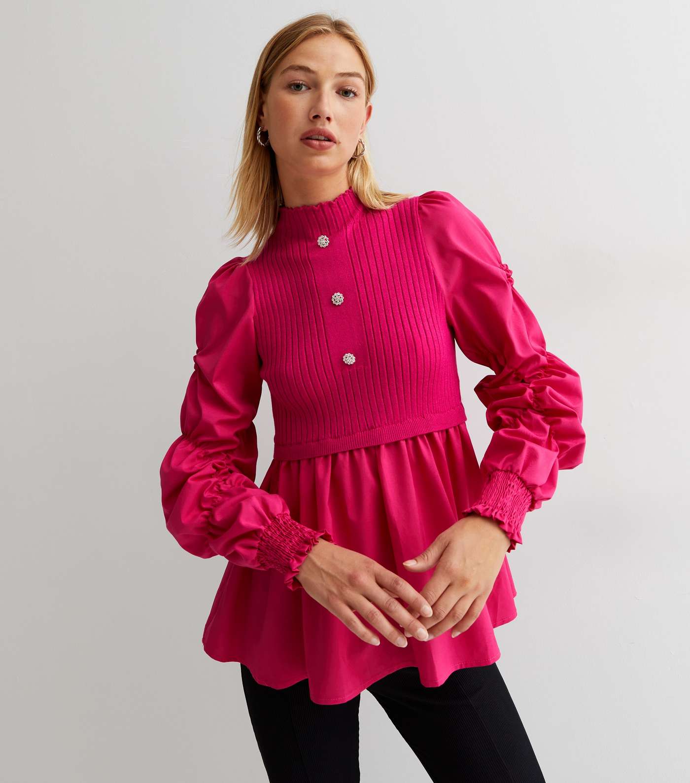 Cameo Rose Bright Pink 2-in-1 Gem Button Blouse