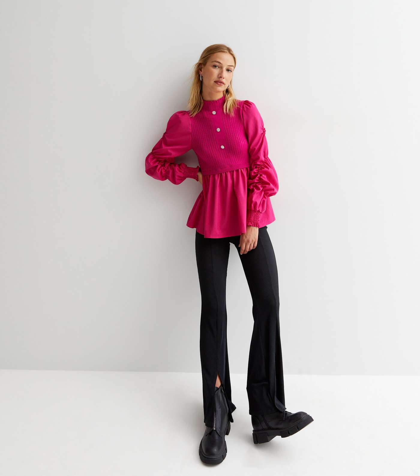 Cameo Rose Bright Pink 2-in-1 Gem Button Blouse Image 3