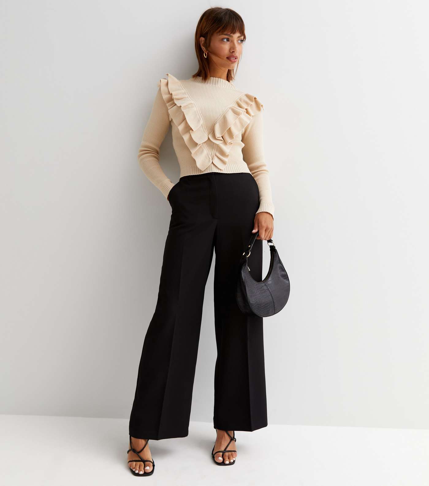 Cameo Rose Off White High Neck Ruffle Knit Jumper Image 2