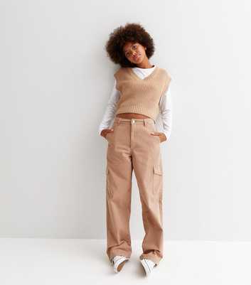 Girls Camel Cargo Wide Leg Trousers