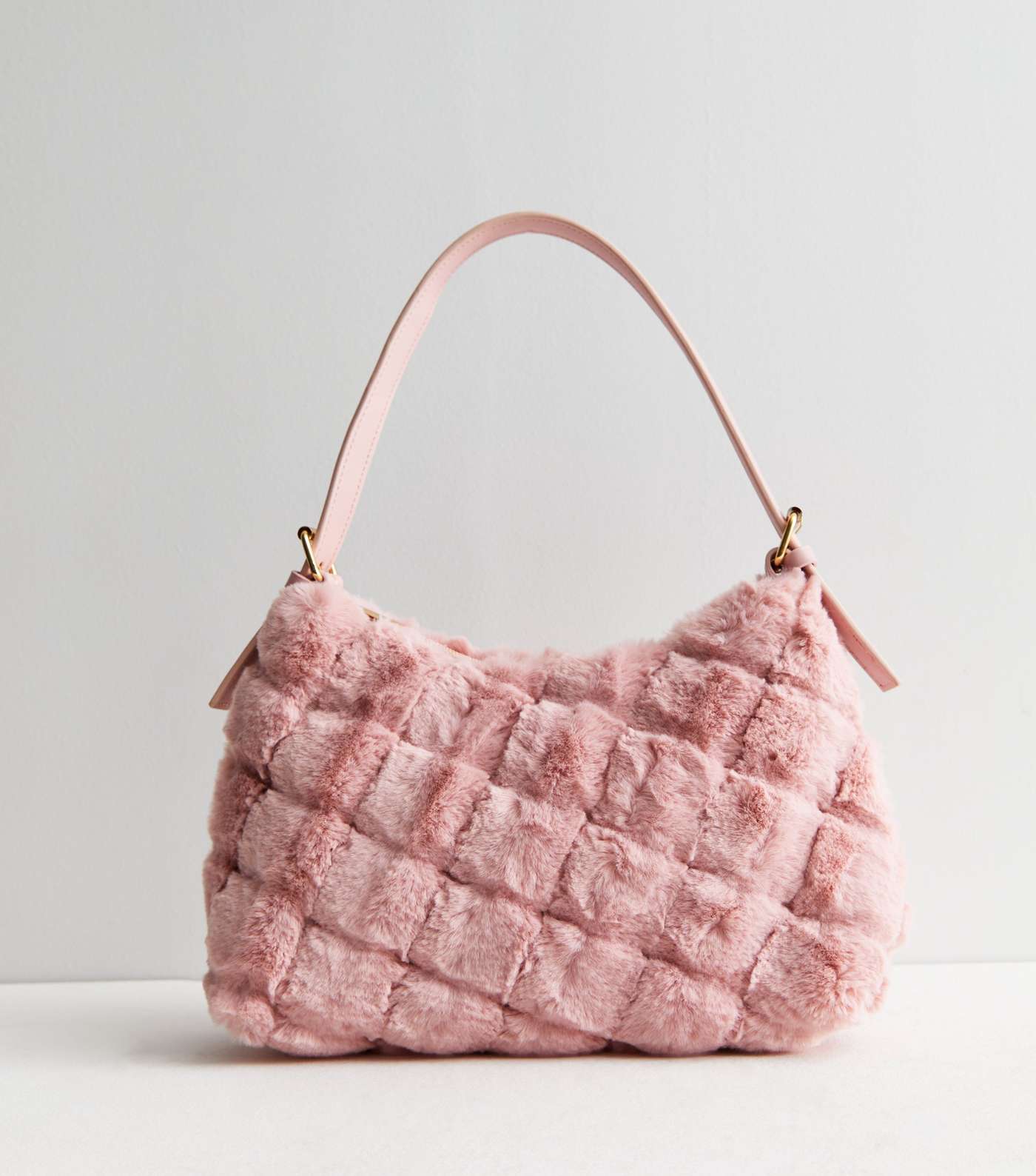 Mid Pink Quilted Faux Fur Shoulder Bag