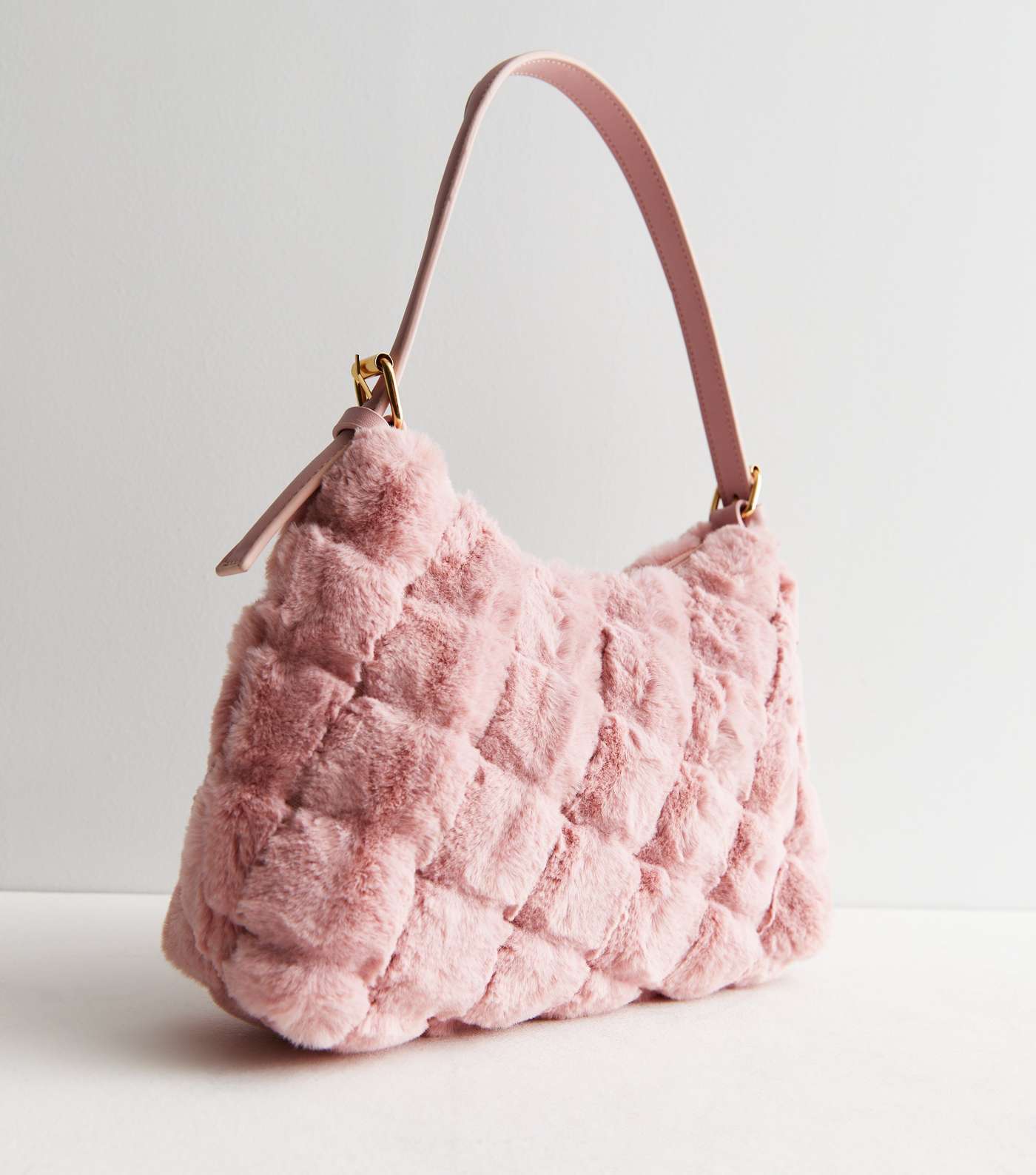 Mid Pink Quilted Faux Fur Shoulder Bag Image 3