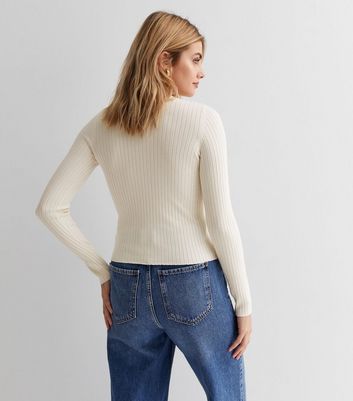 Cream Ribbed Knit Crew Neck Top | New Look