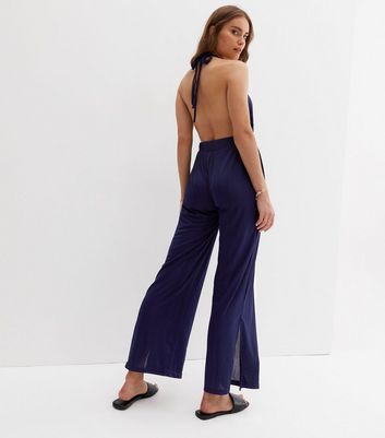 wide leg navy blue jumpsuit