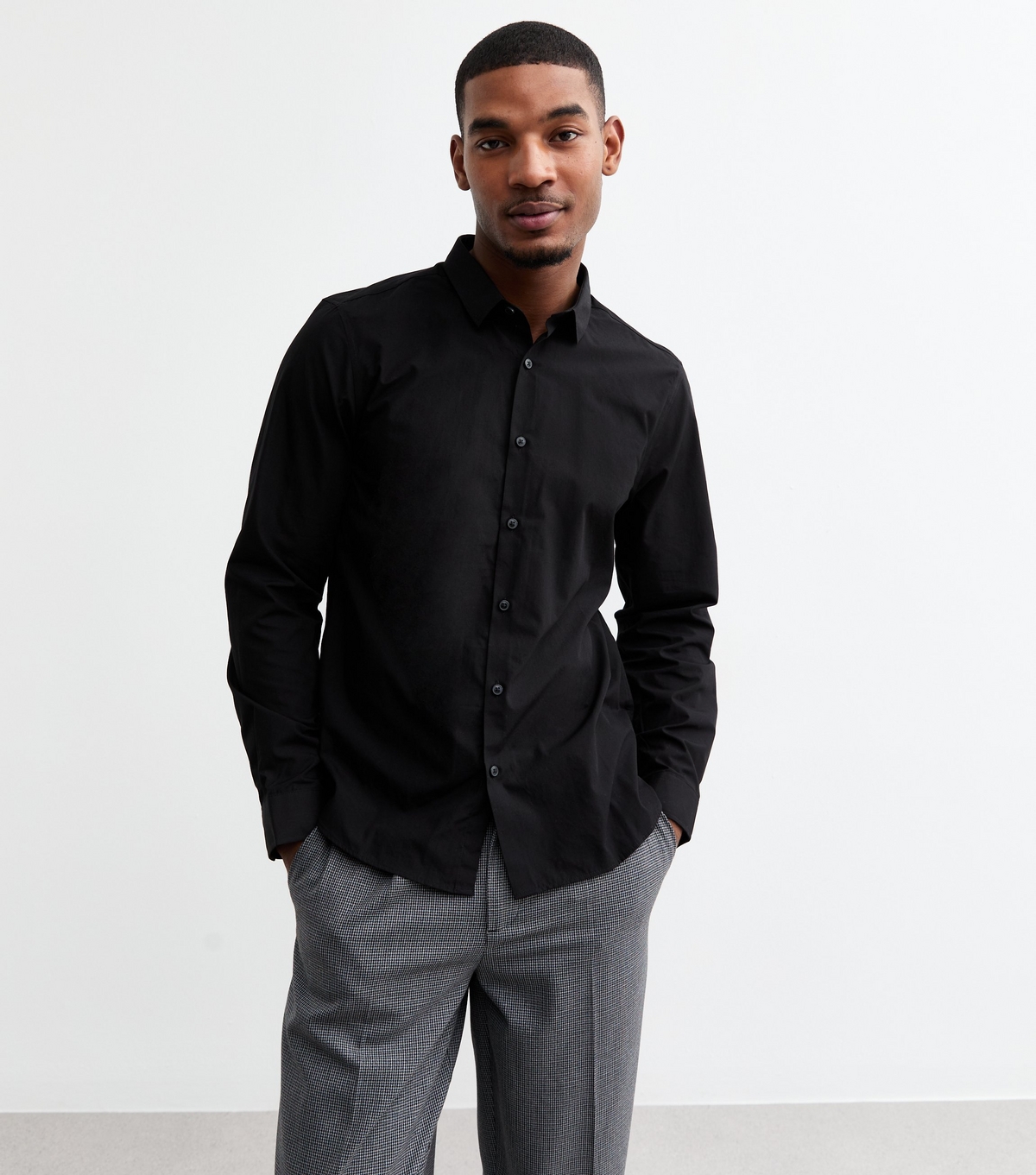 Men's Black Poplin Long Sleeve Regular Fit Shirt New Look