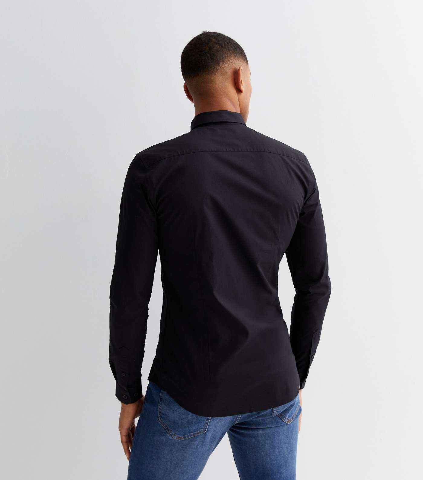 Black Poplin Long Sleeve Muscle Fit Shirt Image 4