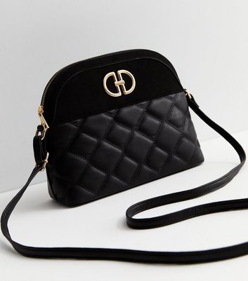 Black Suedette and Quilted Leather Look Cross Body Bag New Look