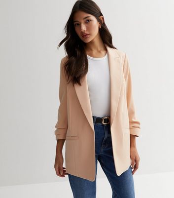 Stone Ruched Sleeve Oversized Blazer