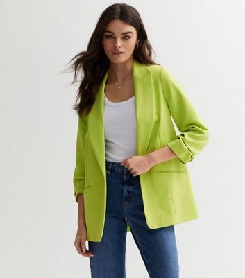 Light Green Ruched Sleeve Oversized Blazer