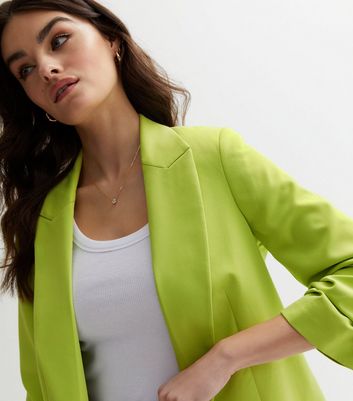 Light Green Ruched Sleeve Oversized Blazer New Look