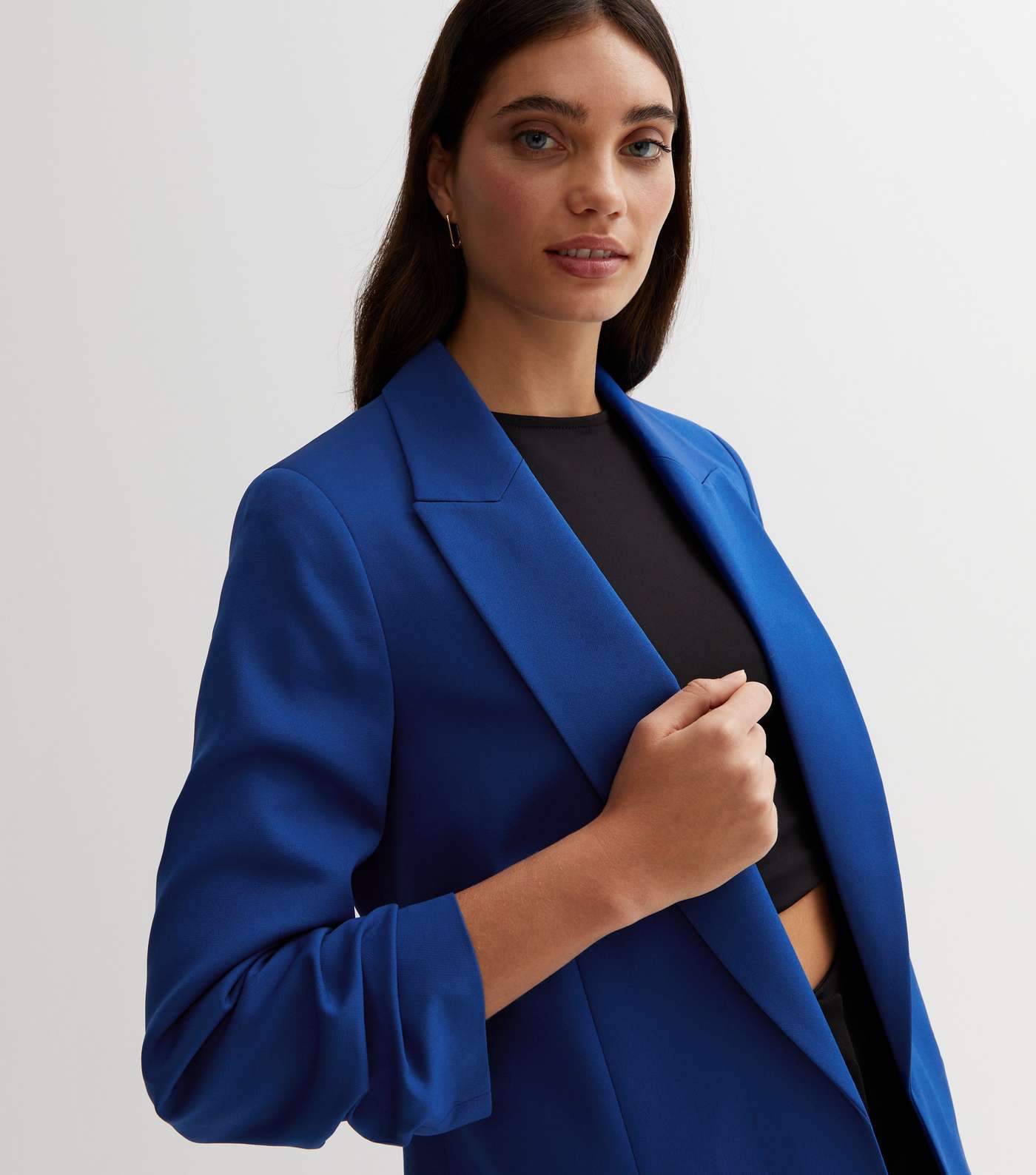 Blue Ruched Sleeve Oversized Blazer