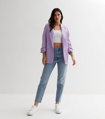 Lilac Ruched Sleeve Oversized Blazer
