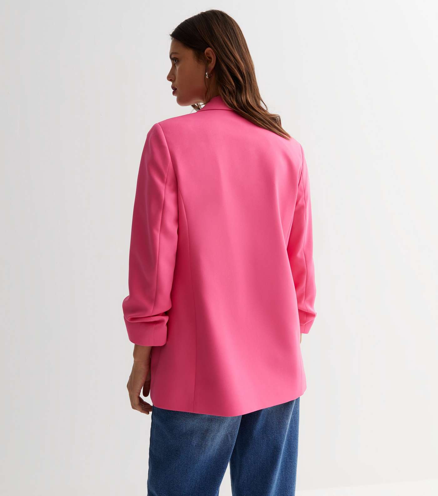 Bright Pink Ruched Sleeve Oversized Blazer Image 6