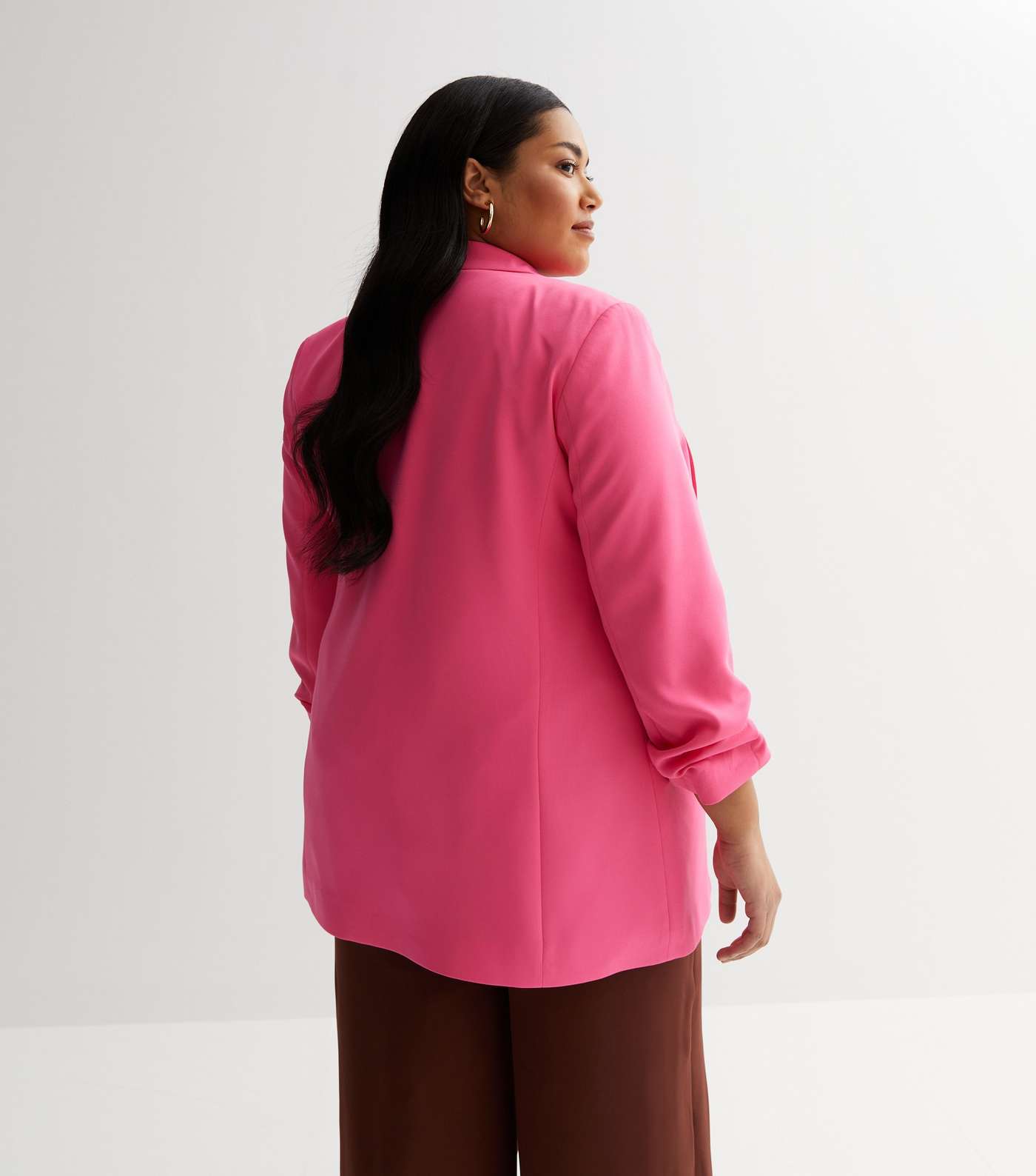 Bright Pink Ruched Sleeve Oversized Blazer Image 8