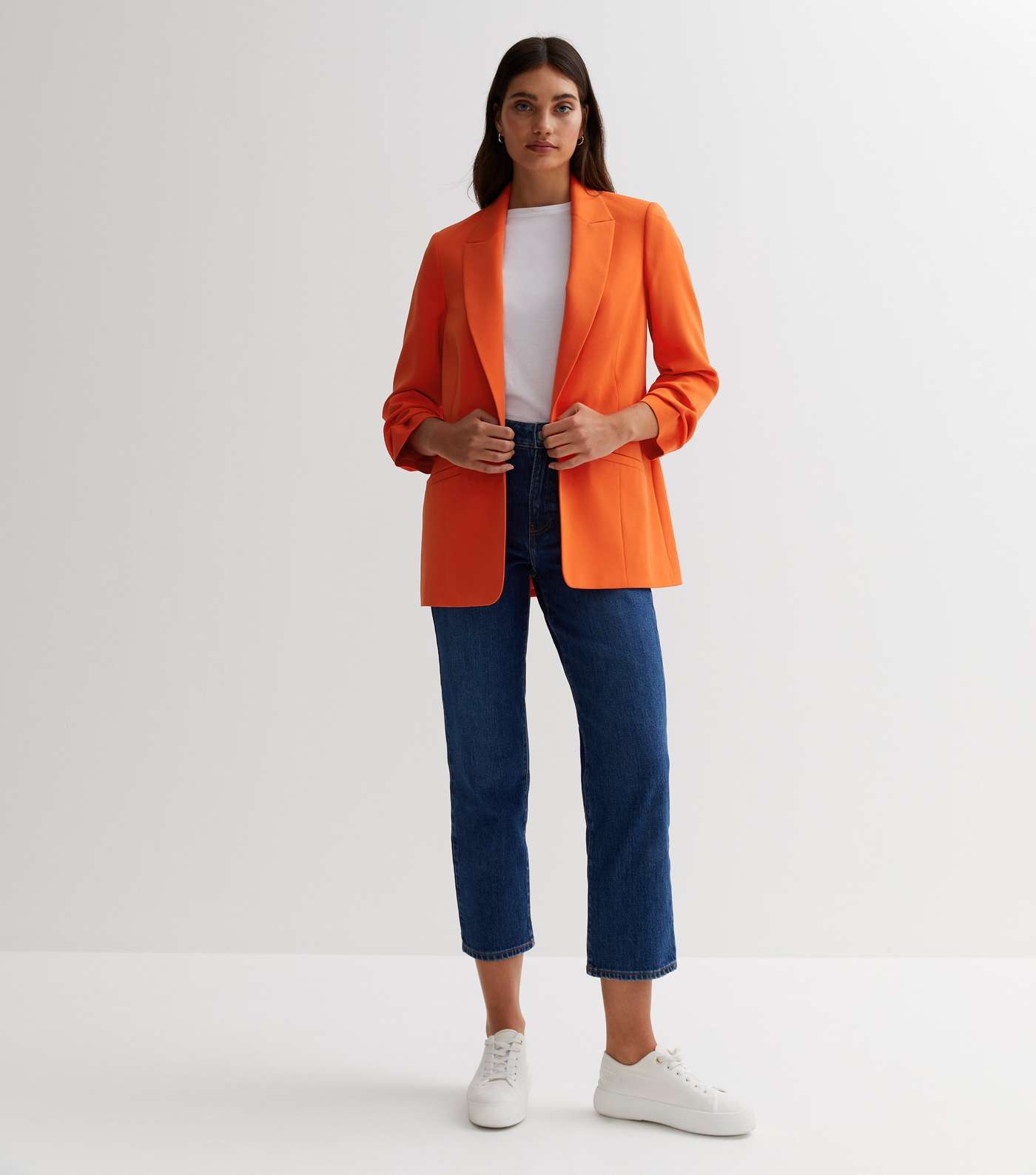 Orange Ruched Sleeve Oversized Blazer Image 2