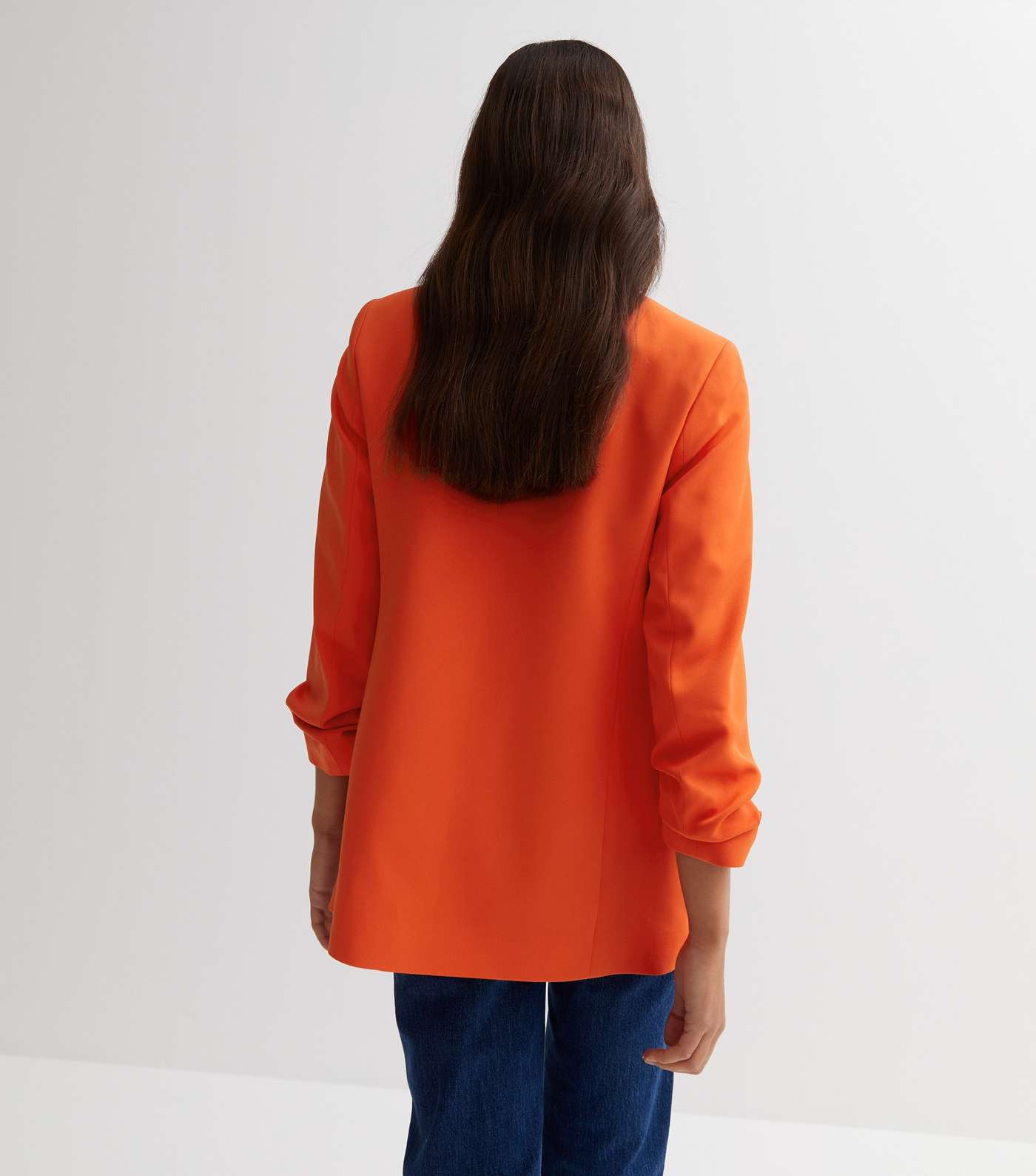 Orange Ruched Sleeve Oversized Blazer Image 4