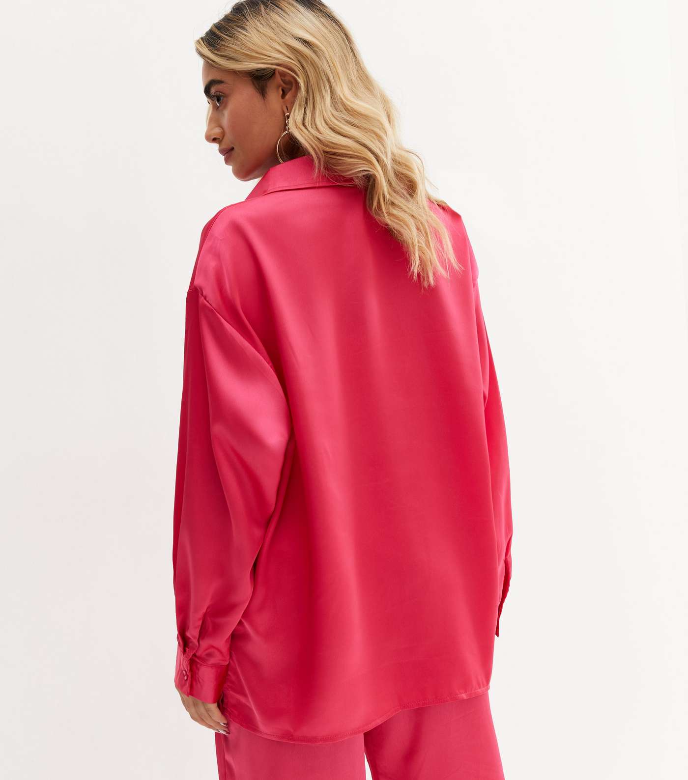 Petite Pink Satin Long Sleeve Shirt Image 4