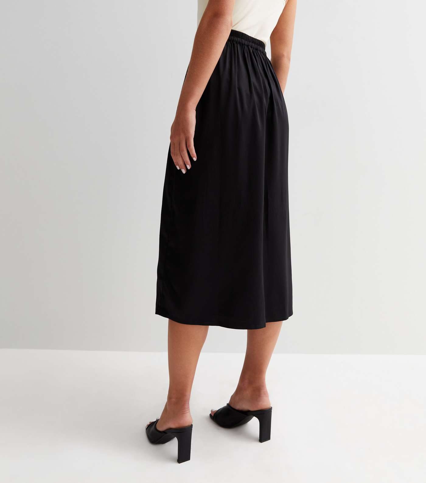 Petite Black Satin Button Midi Skirt Image 4
