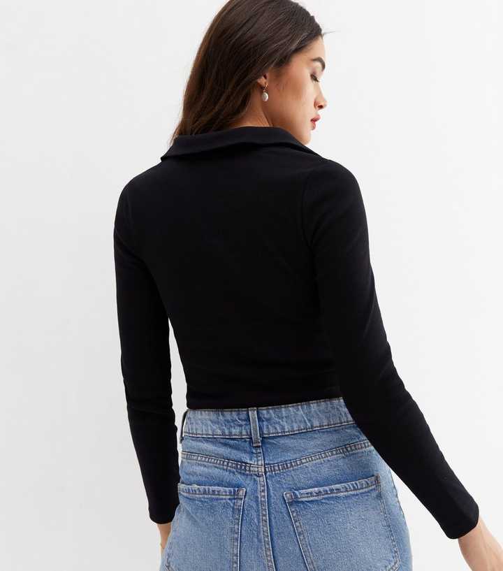 ONLY Black Ribbed Long Sleeve Crop Top