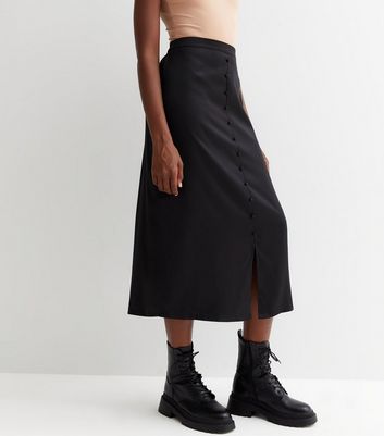 Black midi hotsell skirt button front