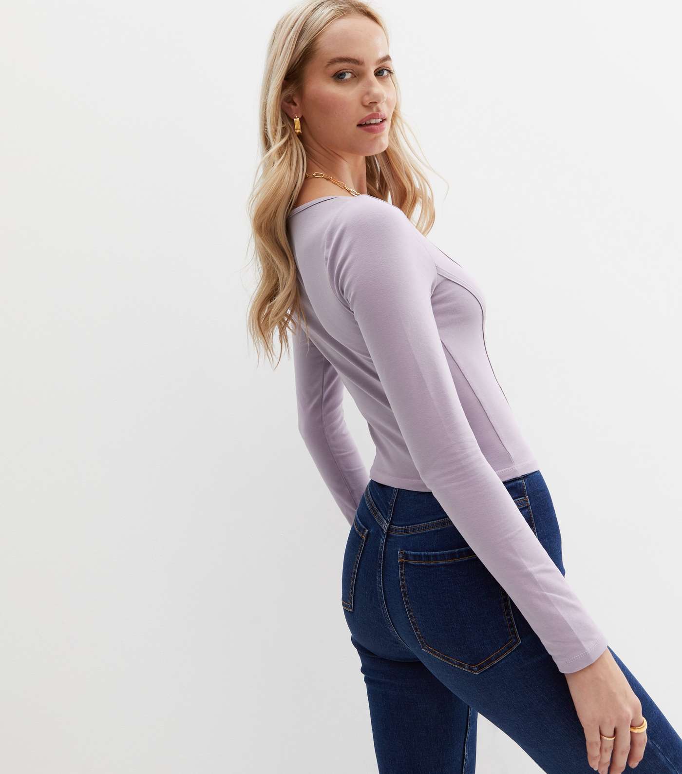Lilac Scoop Neck Long Sleeve Corset Top Image 4
