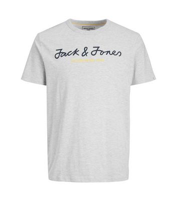 Men's Jack & Jones Pale Grey Logo Crew T-Shirt New Look