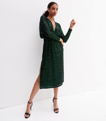 Green sequin plunge outlet dress