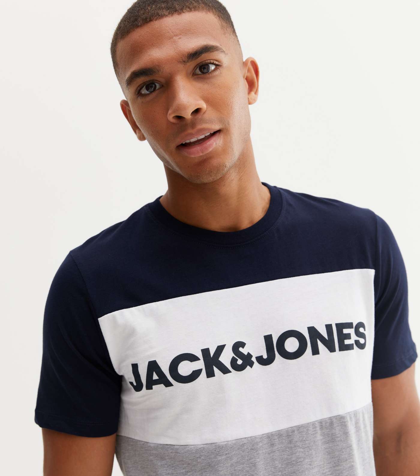Jack & Jones Navy Colour Block Logo Crew Neck T-Shirt