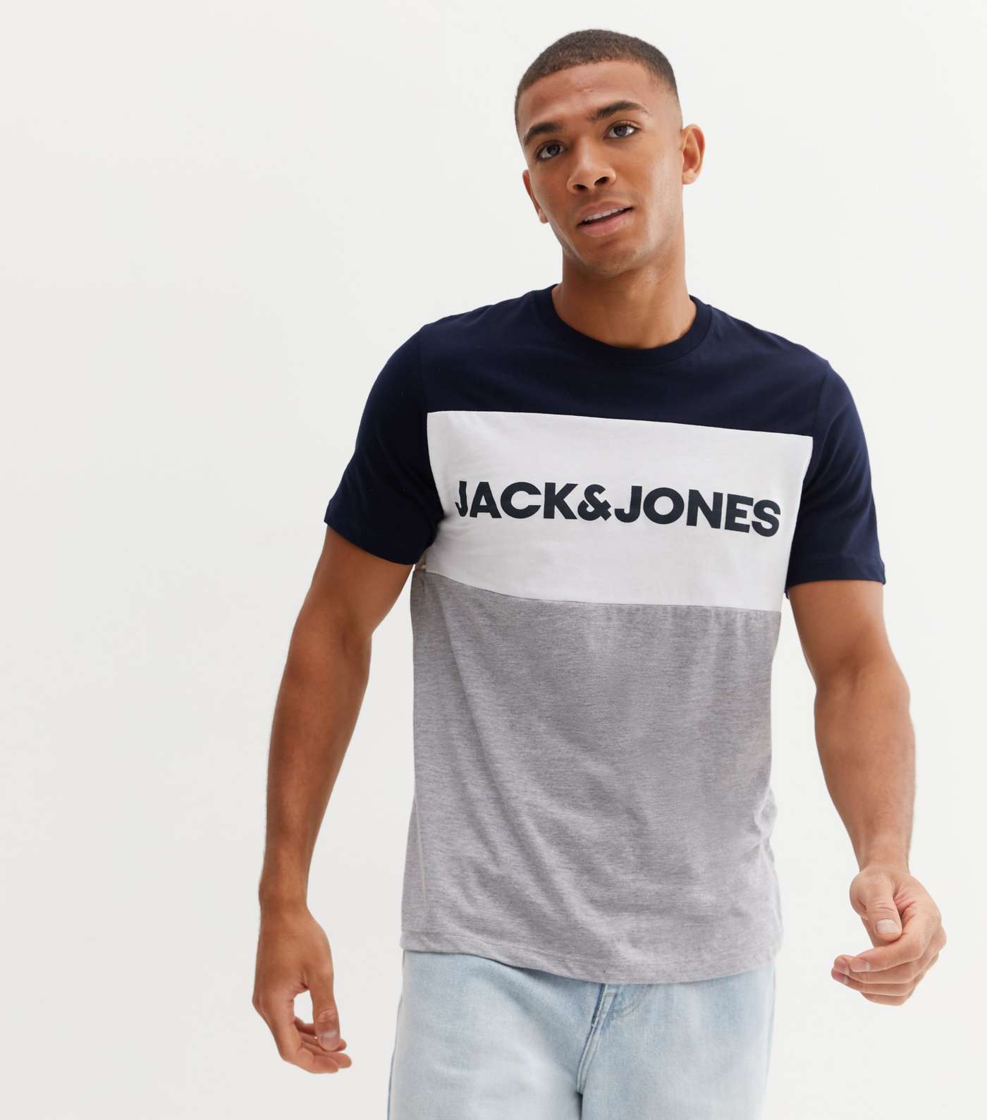 Jack & Jones Navy Colour Block Logo Crew Neck T-Shirt Image 3