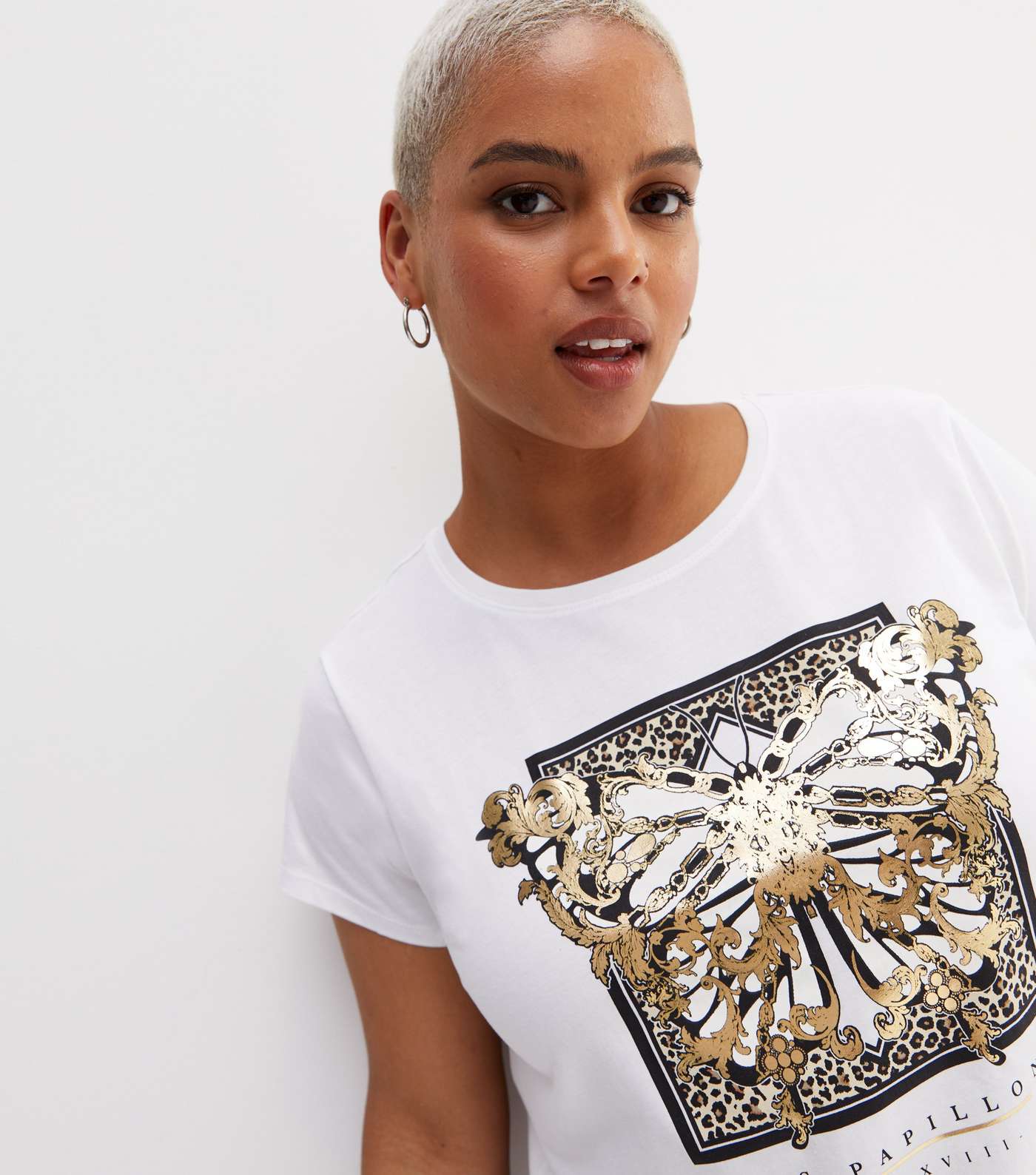 Curves White Baroque Butterfly Logo T-Shirt
