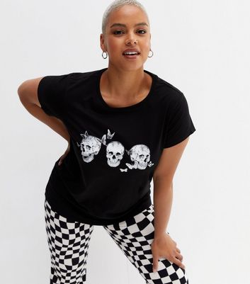 Curves Black Butterfly Skull T-Shirt 