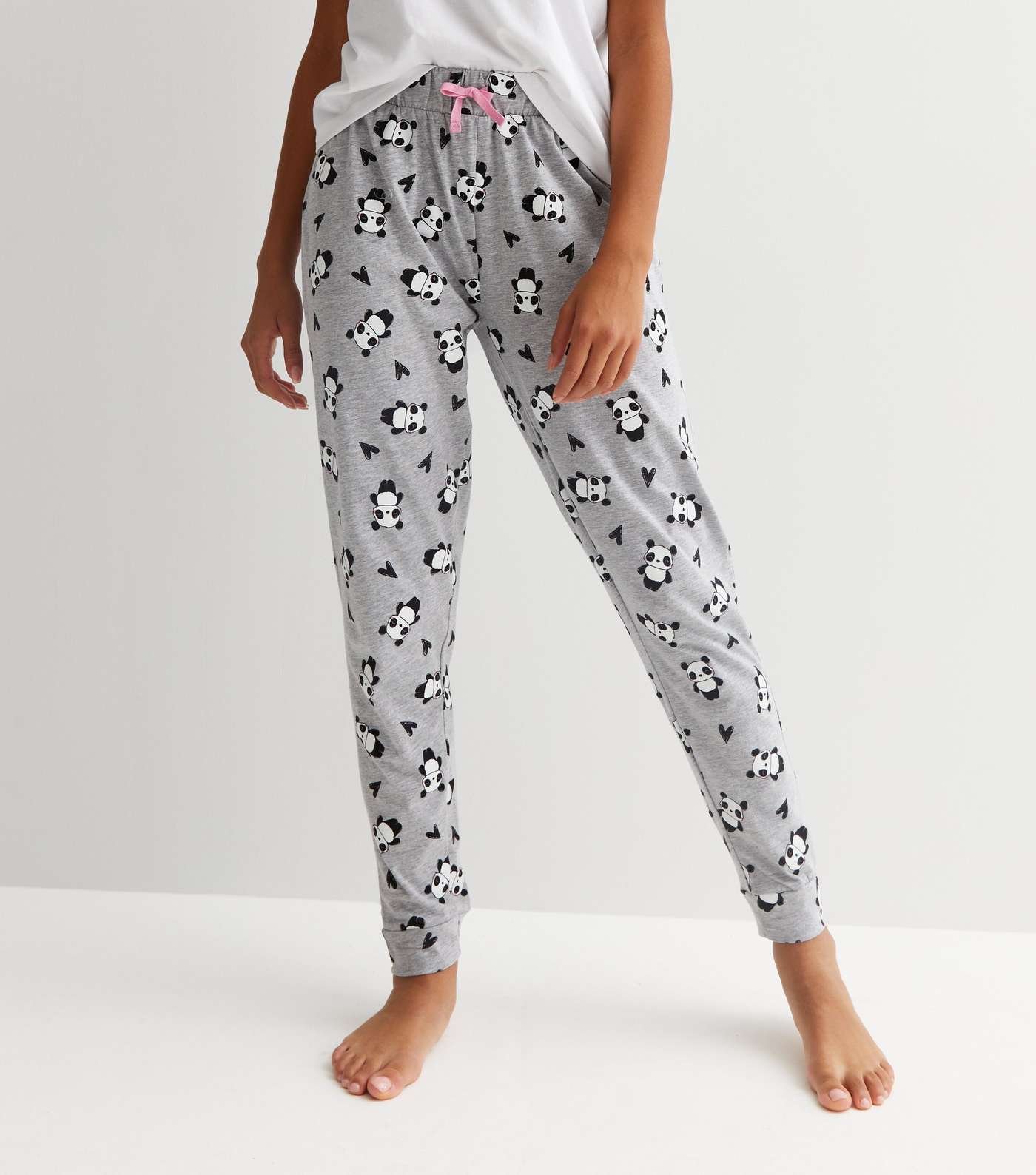 Girls White Jogger Pyjama Set with Panda Logo Image 3