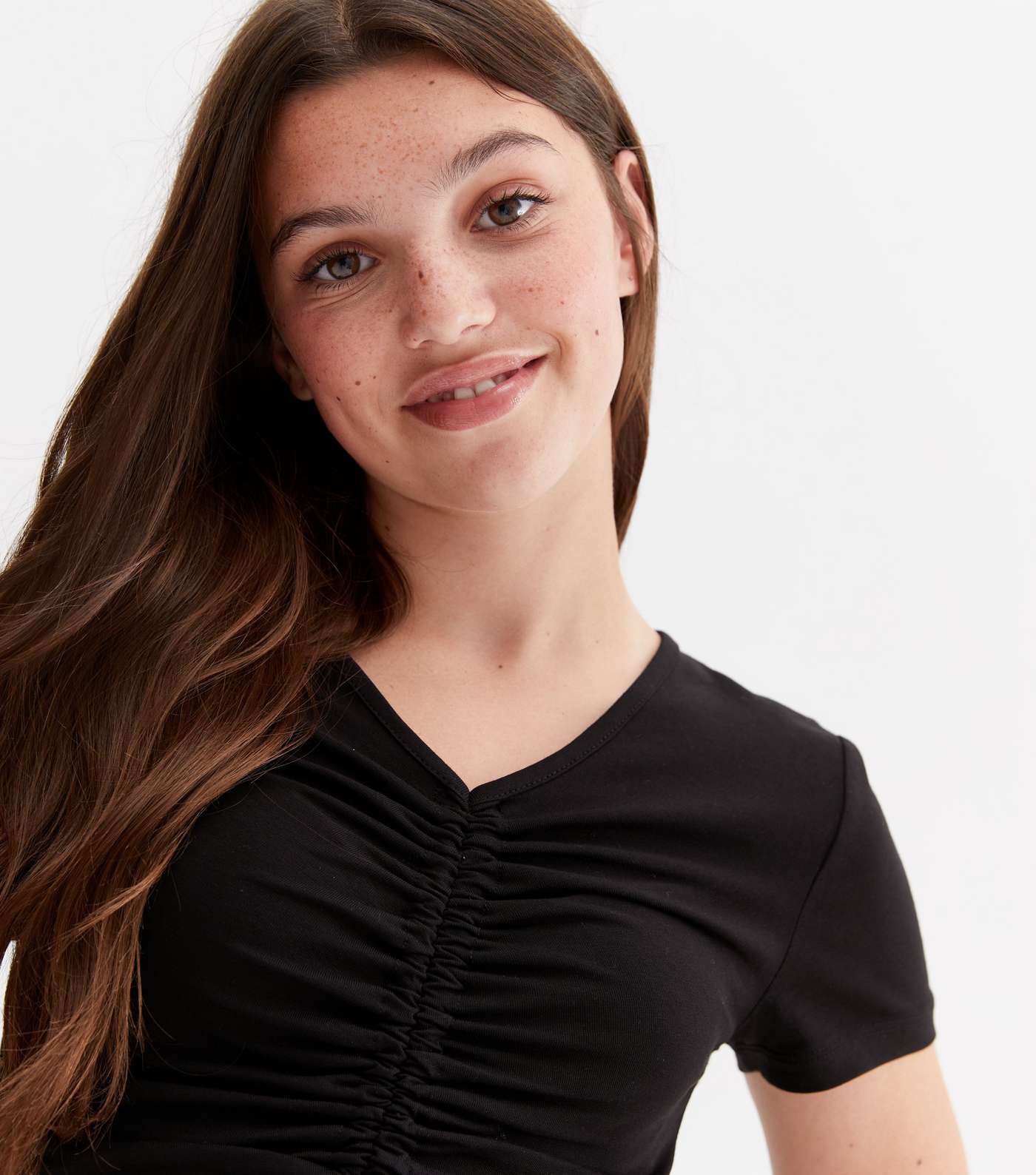 Girls Black Ruched Front Top Image 2