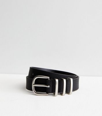 PIECES Black Leather-Look Buckle Belt New Look