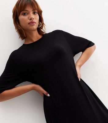 Black Jersey Oversized Midi T Shirt Dress New Look