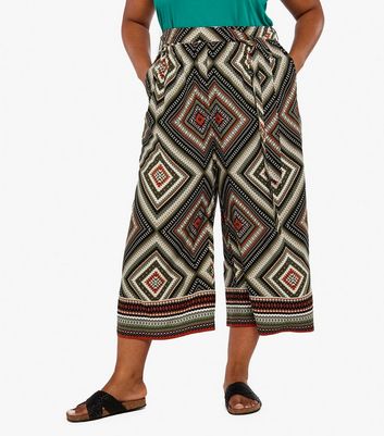 Apricot Curves Khaki Aztec Wide Leg 