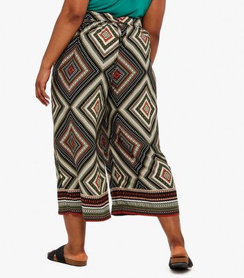 Apricot Curves Khaki Aztec Wide Leg 