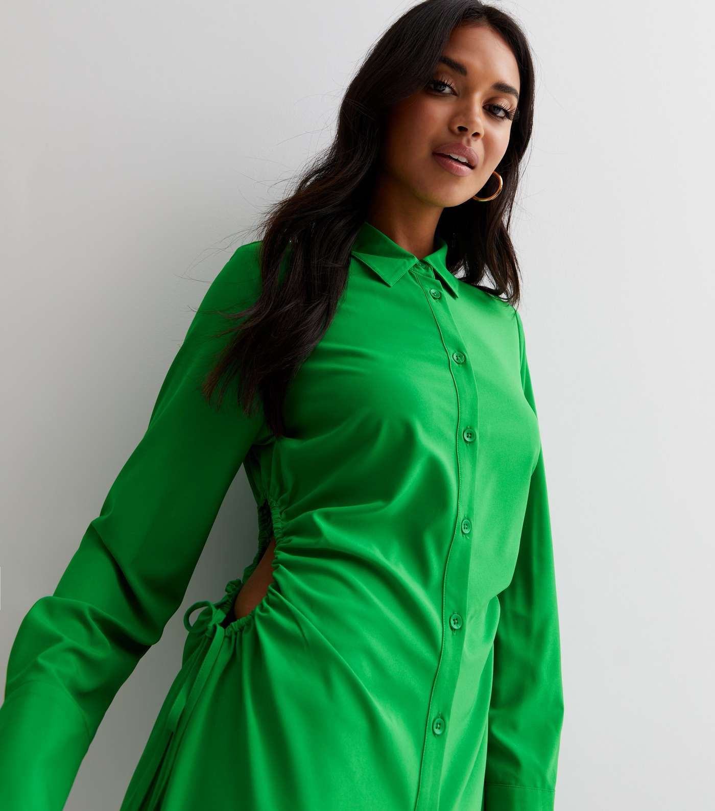 Green Ruched Cut Out Longline Shirt Image 2