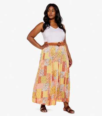 Apricot Curves Orange Ditsy Floral Patchwork Maxi Skirt
