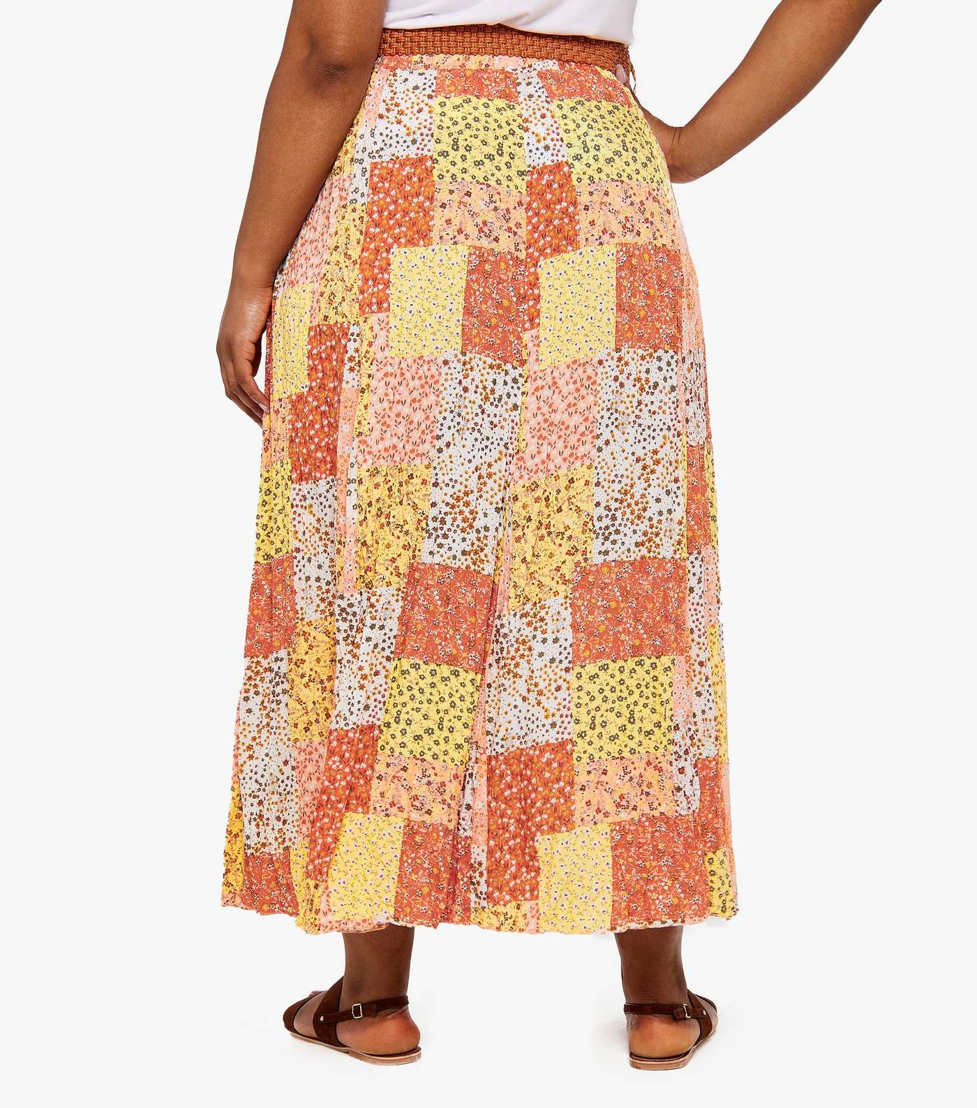 Apricot Curves Orange Ditsy Floral Patchwork Maxi Skirt Image 3